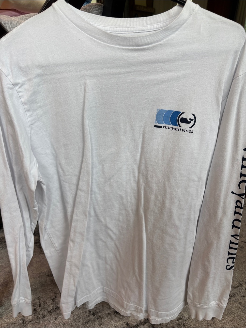 Vineyard Vines White Long-Sleeve Tee with Blue Logo